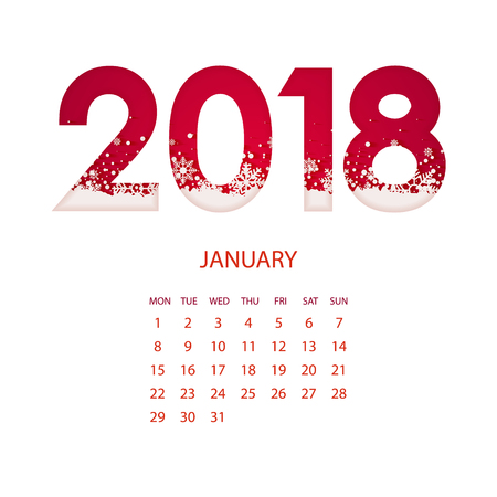 Wall Calendar Template for 2018 Year. Vector Design Print Template Paper cut style.のイラスト素材