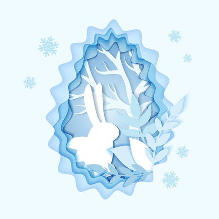 Beautiful pastel color background vector illustration of Rabbit in the woodsのイラスト素材