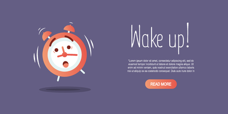 Cartoon illustration of alarm clock with text Wake up.のイラスト素材