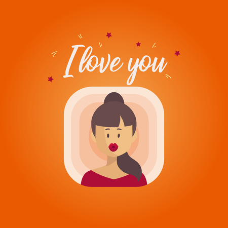 Air kiss from a beautiful girl. Valentine's Day Vector illustration.のイラスト素材