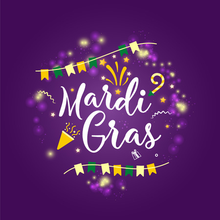 Carnival Mardi Gras  logo with hand drawn lettering. Card Booth Party Elements. hand drawn lettering for poster, greeting card, party invitation, banner or flyer.のイラスト素材