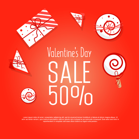 Valentines day sale background with gifts Place for your text.のイラスト素材