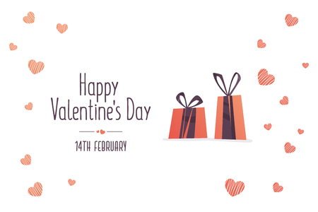 Happy Valentines Day typography poster with handwritten calligraphy text with gifts, love, stars decorative.のイラスト素材