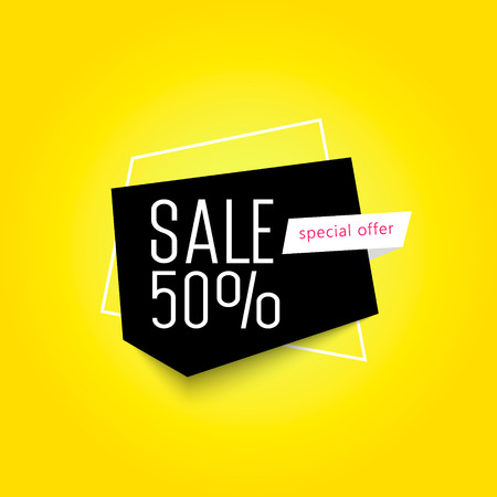 Geometric vector banner. Super Sale special offer banner, up to 50 off. Vectorのイラスト素材