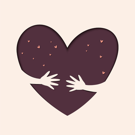 Hands hold love. Save love illustration on valentine day. Love and heart care.のイラスト素材