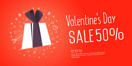 Valentine's day sale text with gift. The banner can be used in mailings, magazine promotions. There is a place text.のイラスト素材