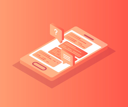 Concept Isometric smartphone with chat on screen. Vector illustration.のイラスト素材