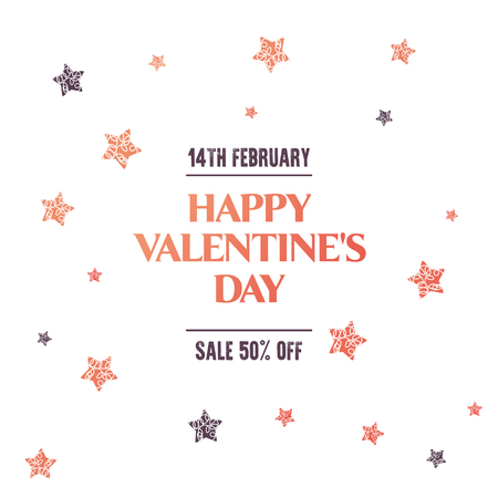 Creative flyer with text happy valentine's day. Sales flyer with decorating. Vector poster can be used in advertising, web, stickers, magazinesのイラスト素材