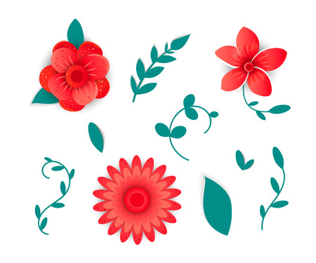 Paper cut art. Vector set flowers for design   You can use the mailing list on the website, in promotional campaigns.のイラスト素材