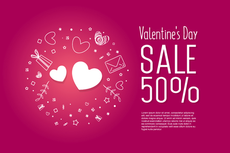 Valentine's Day Sale banner template design. 50 percent discount. Vector illustration.のイラスト素材