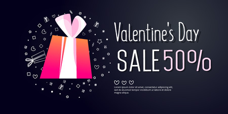 Valentine's Day Sale banner template design. 50 percent discount. Vector illustration.のイラスト素材