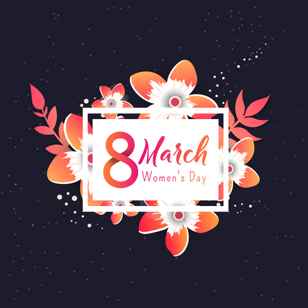 Color flyer for March 8 with the decor of paper cut flowers.Happy Women's Day. Trendy Design Template. Vector illustrationのイラスト素材