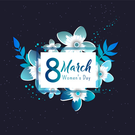 8 March. Bright flyer for March 8 with the decor of paper cut flowers. Women's Day. Trendy Design Template. Vector illustrationのイラスト素材