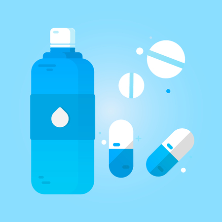 Take painkillers pills. Medical treatment concept. Effervescent soluble tablet pills.のイラスト素材