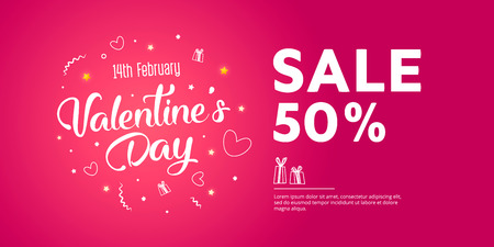 Valentine's Day Sale banner template design. 50 percent discount.  Vector illustration.のイラスト素材