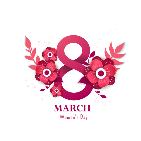 Color flyer for March 8 with the decor of paper cut flowers.Happy Women's Day.のイラスト素材