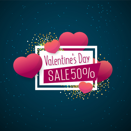 Valentine's Day Sale banner template design. 50 percent discount.  Vector illustration.のイラスト素材