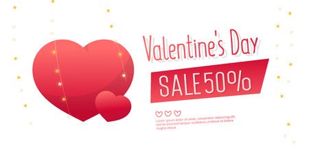 Valentine's Day Sale banner template design. 50 percent discount.  Vector illustration.のイラスト素材