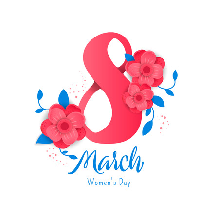 8 March. Women's Day banner with bright flowers. Trendy Design Template. Vector illustrationのイラスト素材