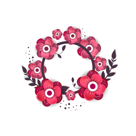 Spring ornament concept. Floral circle poster.  Creative delicate wedding invitation templatesのイラスト素材