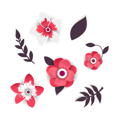 Paper cut style of  bright flower isolated on white background. Vector Illustration.のイラスト素材