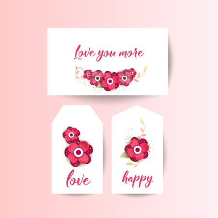 Love you more. Spring floral paper cut design vector set banner. Flower Arrangement for your designのイラスト素材