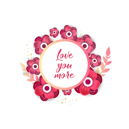 Love you more. Spring floral  paper cut design vector banner. Flower Arrangement for your designのイラスト素材
