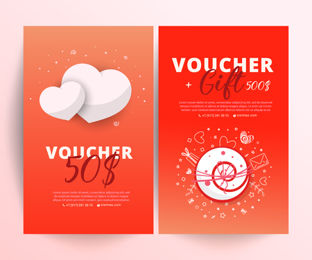 Valentine's day voucher. Bright set of gift voucher 500 dollars discountのイラスト素材