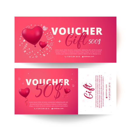Valentine's day voucher. Bright set of gift voucher 500 dollars discountのイラスト素材