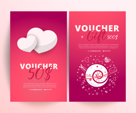 Valentine's day voucher. Bright set of gift voucher 500 dollars discountのイラスト素材