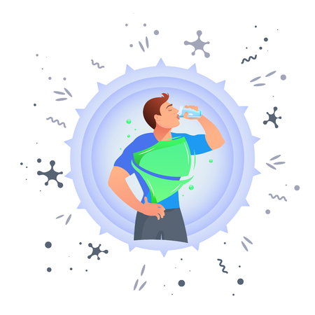 Man drinks water.Concept of drinking water, healthy.  Vector flat style cartoon illustration isolated on white backgroundのイラスト素材