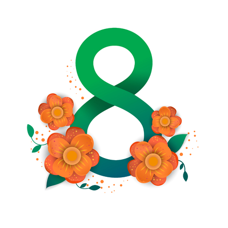 Color flyer for March 8 with the decor of paper cut flowers.Happy Women's Day.のイラスト素材