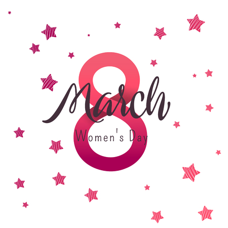 Bright postcard on the 8th of March. Bright flyer with stars. Women's Day trendy design template vector illustration.のイラスト素材