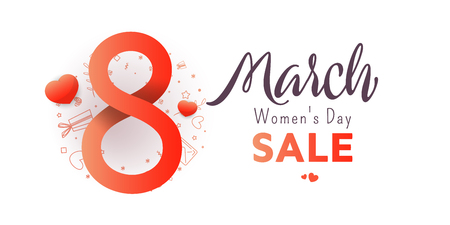 Sale banner. Trendy Design Template. 8 march. Bright flyer with the decor of paper cut flowers. Vector illustration.のイラスト素材