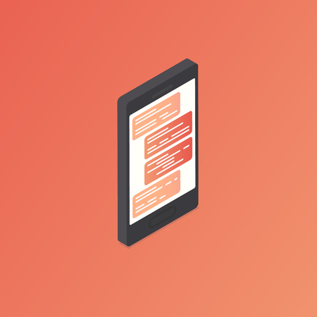 Concept Isometric phone with chat on screen. Vector illustration.のイラスト素材
