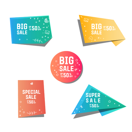 Origami box set: big sale. Special sale. Super sale. Vector abstract geometric origami.のイラスト素材