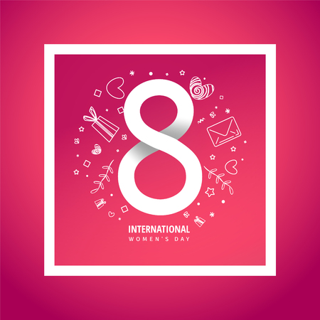International women's day. 8 number rose paper cut vector illustration. Trendy Design Template.のイラスト素材
