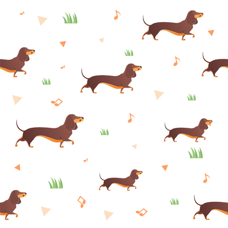 Simple modern seamless pattern with dog and grass cartoon pattern. The template for the cover fabric, books, modern design for the fabric.のイラスト素材