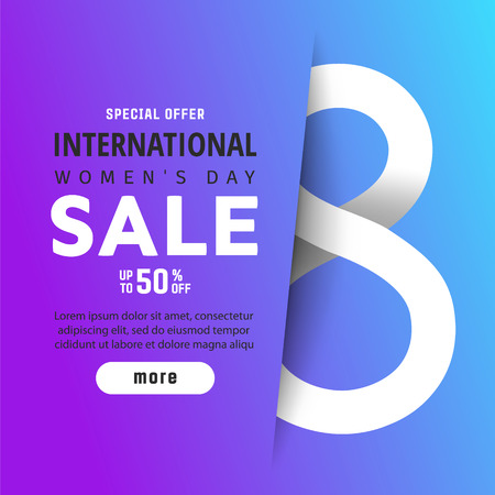 International women's day sale poster. Color gradient banner in style paper cut. Trendy Design Template.のイラスト素材