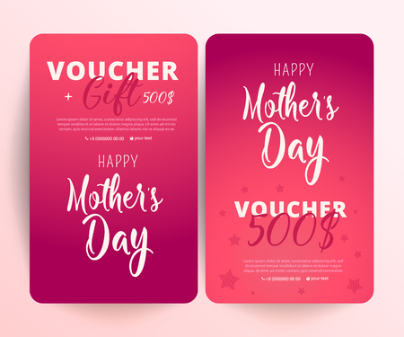 Gift certificate, Coupon template with mother day text on gradient background. Flat style vector illustration.のイラスト素材
