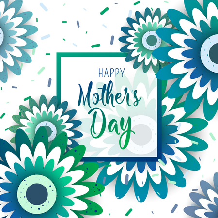 Happy Mother's Day lettering with bright flowers. Trendy Design Template. Vector illustration posterのイラスト素材