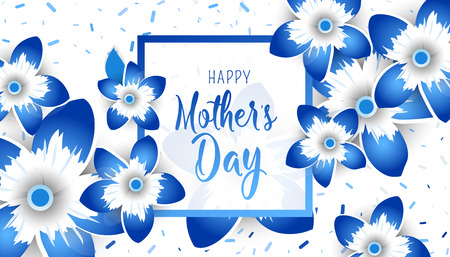 Happy Mother's Day lettering with bright flowers. Trendy Design Template. Vector illustration posterのイラスト素材