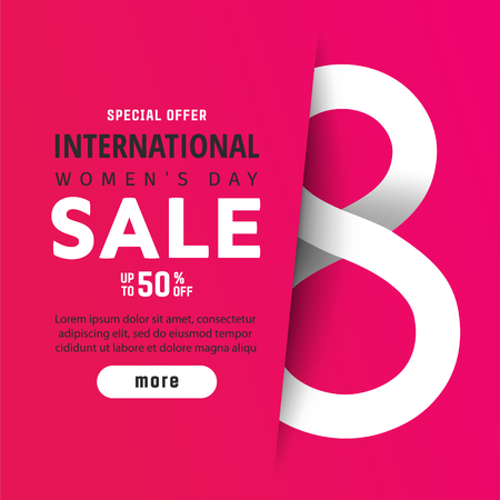 International women's day sale poster. Color gradient banner in style paper cut. Trendy Design Template.のイラスト素材