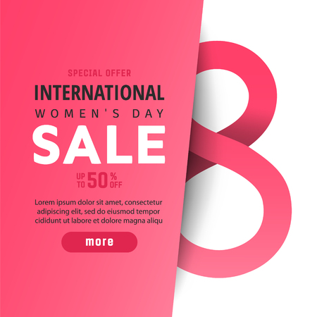 International women's day sale poster. Color gradient banner in style paper cut. Trendy Design Template.のイラスト素材