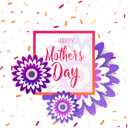 Happy Mother's Day lettering with bright flowers. Trendy Design Template. Vector illustration posterのイラスト素材