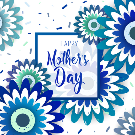 Happy Mother's Day lettering with bright flowers. Trendy Design Template. Vector illustration posterのイラスト素材