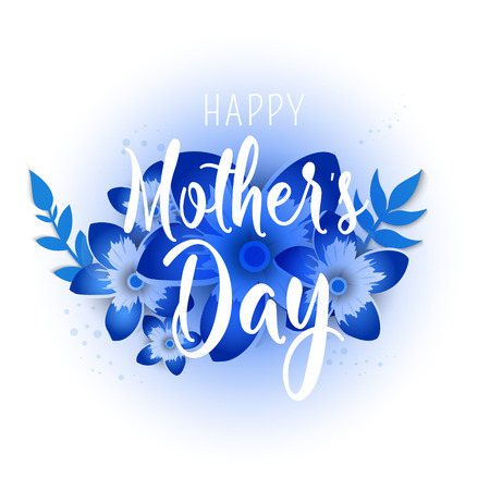 Happy Mother's Day lettering with bright flowers. Trendy Design Template. Vector illustrationのイラスト素材