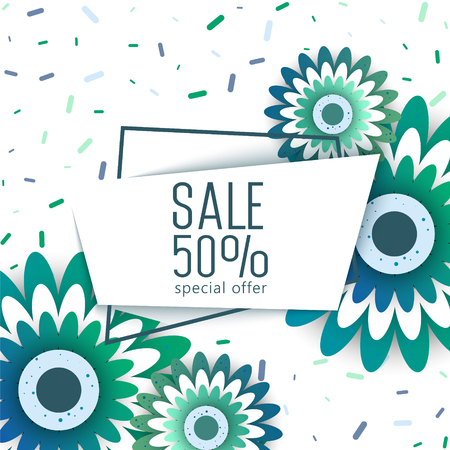 Paper art of  Spring origami sale banner   set concept. 50 percent discountのイラスト素材