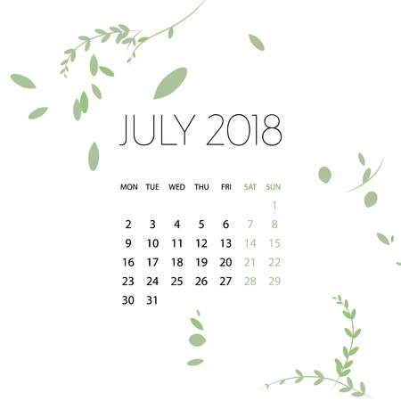Design herb Template Calendar march 2018.  Print Template Calendar with paper cut flowersのイラスト素材