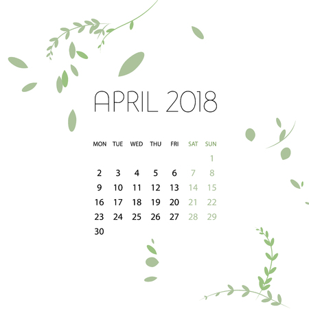 Design herb Template Calendar march 2018.  Print Template Calendar with paper cut flowersのイラスト素材